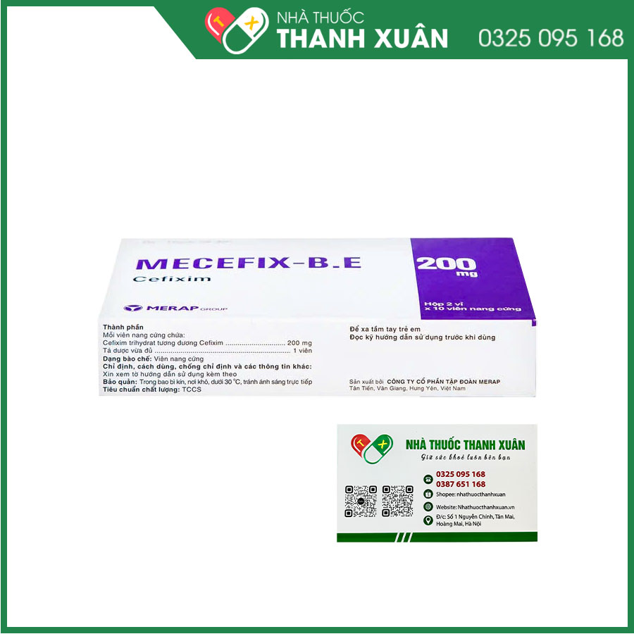 Mecefix-B.E 200mg điều trị nhiễm khuẩn hô hấp, nhiễm khuẩn tiết niệu, nhiễm khuẩn tai, bệnh lậu